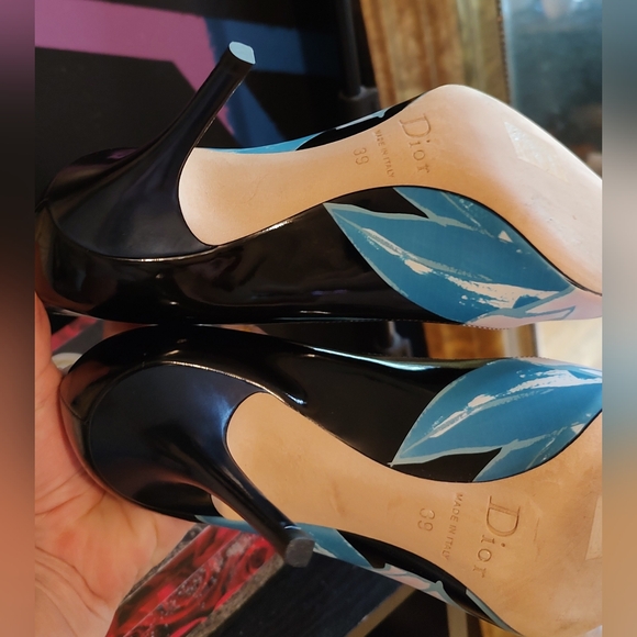 Christian Dior Like New color block heels / pumps blue and black leather - Picture 12 of 12
